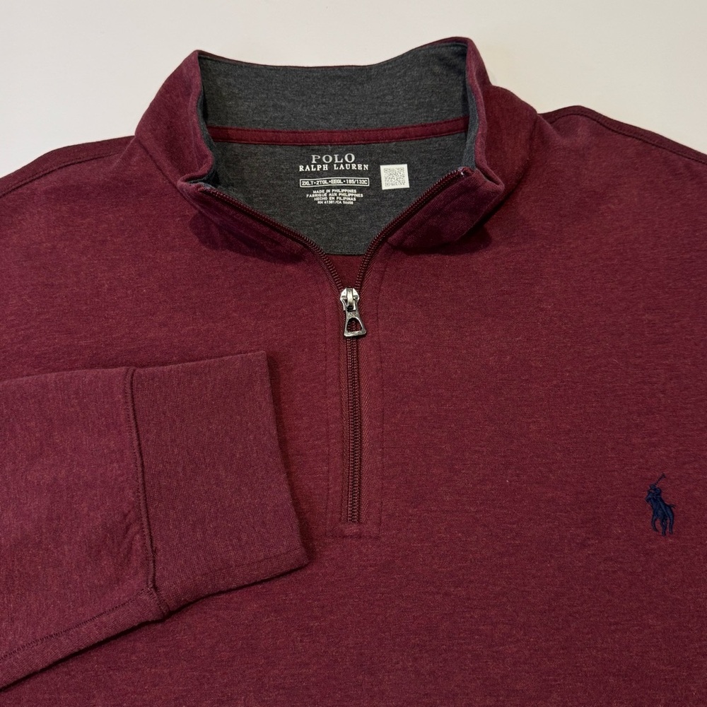 Polo Ralph Lauren Men's 2XLT Luxury Jersey Quarter-Zip Pullover Pony Burgundy